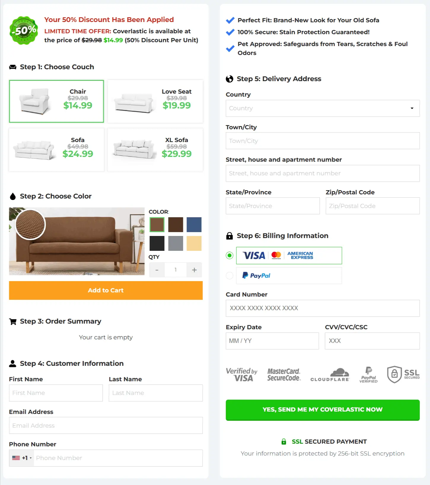 Coverlastic checkout page
